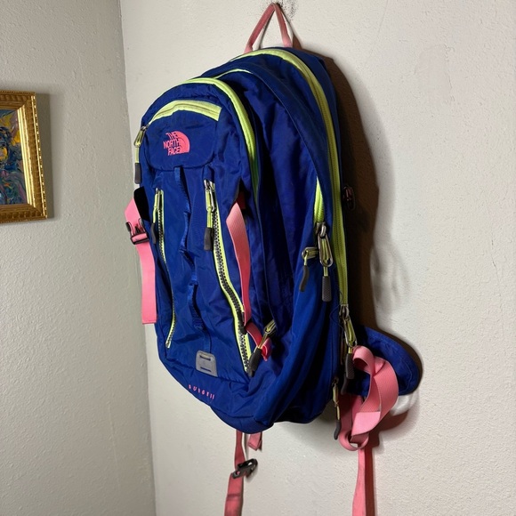 The North Face Blue and Pink Surge II Backpack - Picture 2 of 7